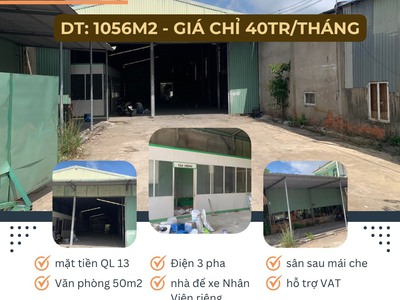 Chính chủ cho thuê kho-xưởng mặt tiền quốc lộ 13 - trung tâm bến cát  giáp ubnd thới hòa 0