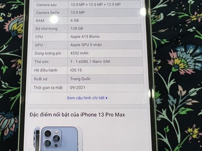 Bán  Iphone 13 pro max 128gb phiên bản 15.4.1 màu bạc hàng fpt 7