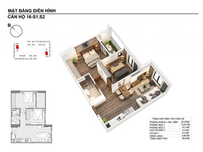 Căn hộ chung cư 57m2 thiết kế 2pn chung cư Han Homes Blue Star gia lâm 1