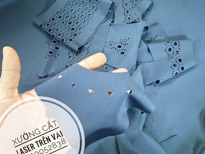 CẮT ĐỤC LỖ VẢI ÁO KHOÁC,đục lỗ vải theo yêu cầu 6