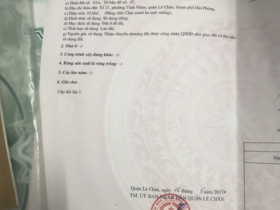 Bán đất mặt đường vĩnh tiến - lê chân, diện tích 93m lô góc cực đẹp, giá 55 tr/m 2