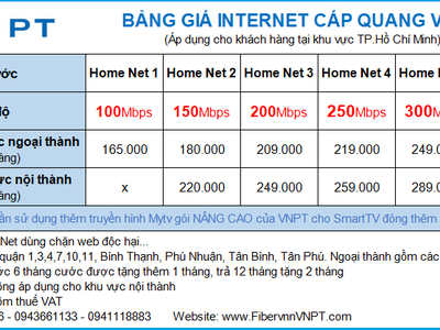 Khuyến Mãi Cáp Quang VNPT Tốc độ cao chỉ 165k/tháng - Miễn phí Modem WiFi   2tháng cước 2