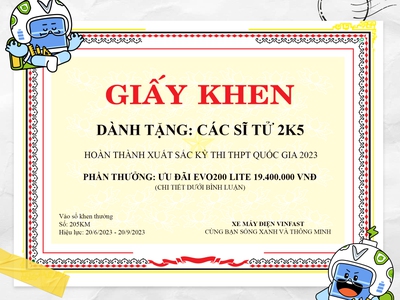 Thưởng 01 chiếc xe máy điện Evo200 Lite thế hệ mới 0