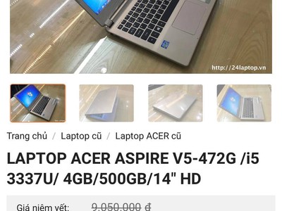 Bán Laptop Acer V5-472G Ram 4GB Ổ Cứng 500GB      Giá : 2tr5 4