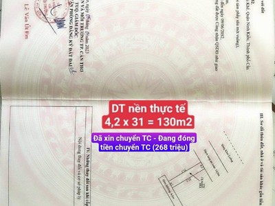 Bán nền dt 88,6m2 hẻm ô tô 75 trần phú , phường cái khế . full thổ cư 3
