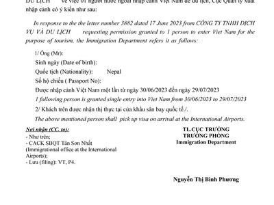 Dịch vụ làm công văn nhập cảnh Việt Nam  visa approval letter 1