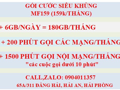 Xả gần 10k số mobifone và gói cước mf159 siêu ưu đãi 0