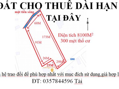 Chính chủ cho thuê nhanh đất, mặt bằng dài hạn, 2 mặt tiền hl22 và mặt tiền sông 0
