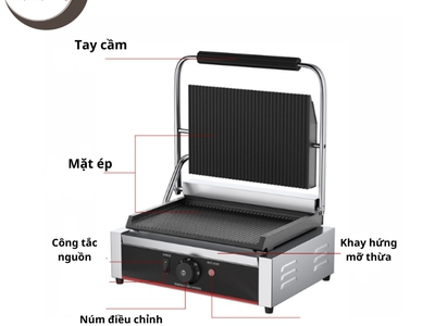 Máy ép bánh mì size lớn dùng điện   nướng thịt cao cấp 2 mặt rãnh 4