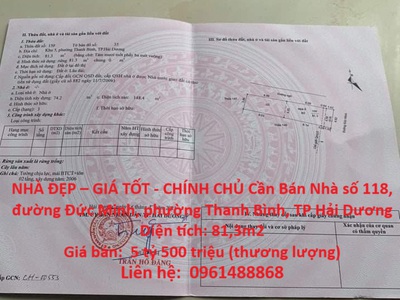 Nhà đẹp   giá tốt - chính chủ cần bán nhà phường thanh bình, tp hải dương 0
