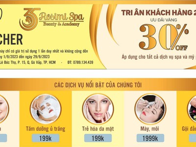 Tri ân khách hàng 2/9 - ưu đãi vàng tới 30 áp dụng cho tất cả dịch vụ spa và mỹ phẩm 0