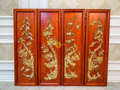 Tranh bình tứ quý gỗ hương   T701 1