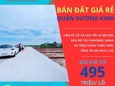 Bán nhanh lô đất Hòa Nghĩa, Dương Kinh, Hải Phòng giá 495 triệu cạnh Vinhomes mới. 0