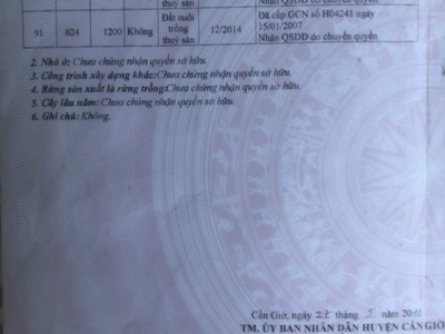 Đất thổ cư lô nhì đường Rừng Sác, xã Bình Khánh Cần Giờ. 40m x 30m. 0