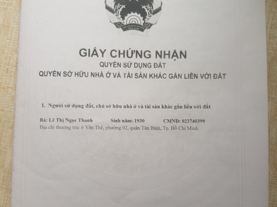 Chính chủ bán gấp đất 34/1a yên thế khu sân bay, hẻm xe hơi 4x 20m, p2, tân bình. 1