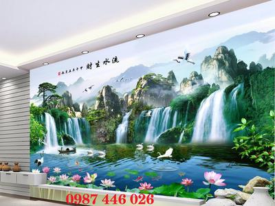 Tranh phong cảnh thác nước, gạch tranh 3d phòng khách HP2834 1