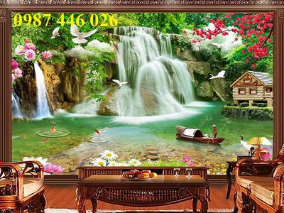 Tranh phong cảnh thác nước, gạch tranh 3d phòng khách HP2834 6