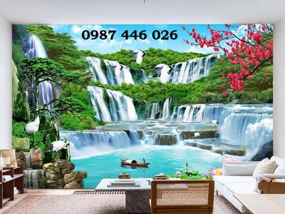 Tranh phong cảnh thác nước, gạch tranh 3d phòng khách HP2834 7