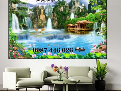Tranh phong cảnh thác nước, gạch tranh 3d phòng khách HP2834 5