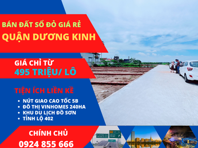 Đất giá rẻ trung tâm quận Dương Kinh chỉ từ 495 triệu/ lô - Liền Kề đô thị Vinhomes 240ha 0