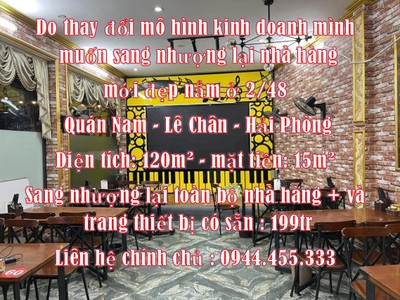 Do thay đổi mô hình kinh doanh mình muốn sang nhượng lại nhà hàng cho ai tâm huyết, đam mê để phát 0