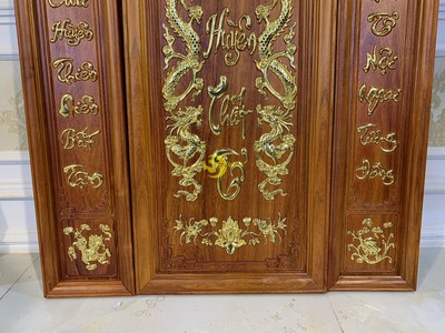 Tranh cửu huyền thất tổ gỗ hương dát vàng T204 0