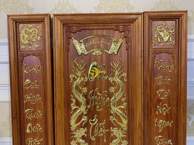 Tranh cửu huyền thất tổ gỗ hương dát vàng T204 1