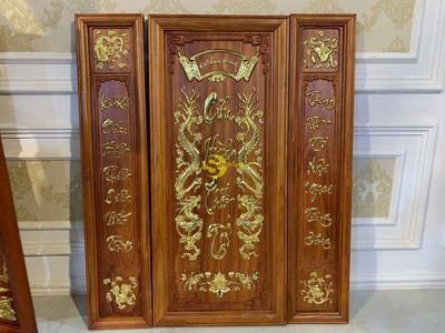 Tranh cửu huyền thất tổ gỗ hương dát vàng T204 2