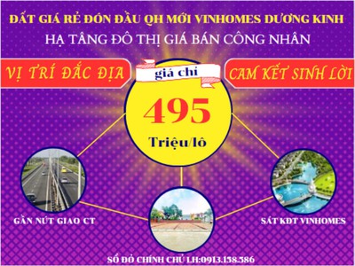 Cần bán lô đất trung tậm quận dương kinh hải phòng đường oto vào tân đất giá rẻ 495tr/lô. 0