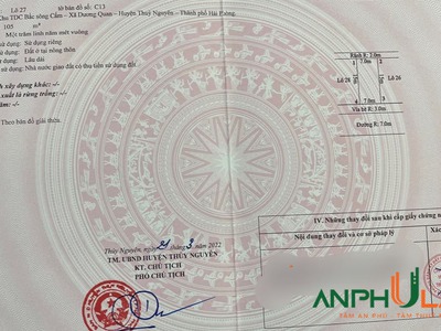 Chào bán lô 105m  không chút lỗi TĐC Bắc Sông Cấm- Dương Quan- Thuỷ Nguyên- HP 0