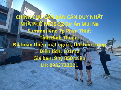 Chính chủ cần bán căn duy nhất nhà phố np10-52 dự án mũi né summerlend tp phan thiết 0