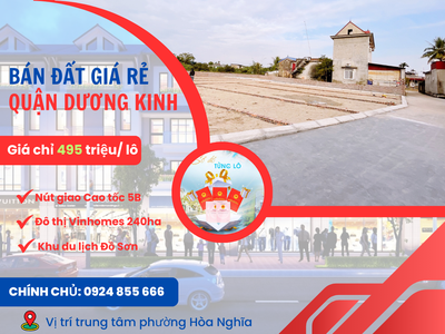 Chỉ bỏ ra 495 triệu sở hữu ngay lô đất Sổ đỏ đất đô thị trung tâm phường Hòa Nghĩa, Dương Kinh 0