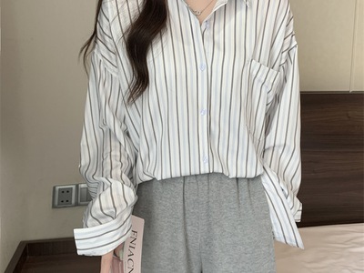 Sơ Mi Họa Tiết Kẻ Sọc Đen Tay Dài   Unnie Sơ Mi 0