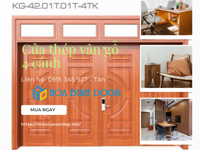 Cửa thép vân gỗ 4 cánh tại Trà Vinh - Nội Thất Sang Trọng 0