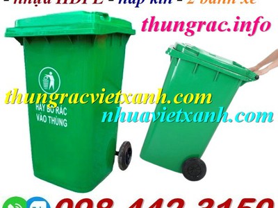 Thùng đựng rác 240 lít nhựa HDPE nắp kín 2 bánh xe - màu xanh lá 0