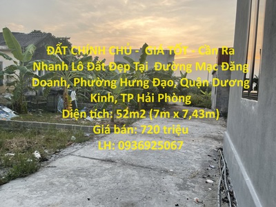 Đất chính chủ -  giá tốt - cần ra nhanh lô đất đẹp tại phường hưng đạo, dương kinh, hải phòng 0