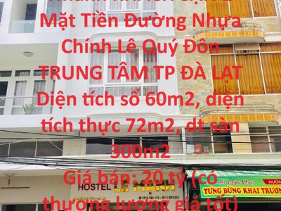 Chính chủ cần bán nhanh khách sạn 2 mặt tiền đường nhựa chính lê quý đôn trung tâm tp đà lạt 0
