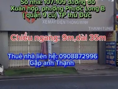 Cho thuê 2 căn nhà mặt tiền đỗ xuân hợp, cách chợ phước long b 500m, quận 9  tp thủ đức 1