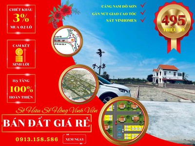 Chính chủ cần bán lô đất trung tâm quận dương kinh. đất sổ đỏ chính chủ giá rẻ 495tr/lô. ngay ubnd 0