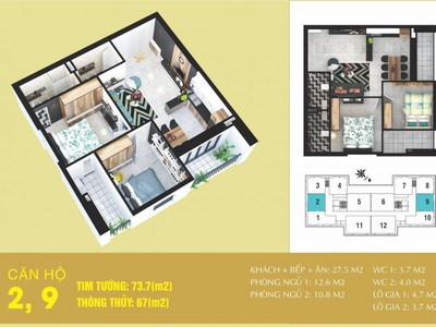 Bán gấp căn 2 ngủ 74m2 tòa Tabudec plaza, Thanh Trì,Hà Nội. 2