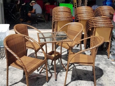 Bàn ghế cafe mây nhựa ngoài trời 1