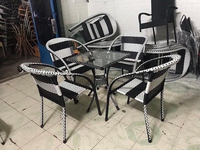 Bàn ghế cafe mây nhựa ngoài trời 2