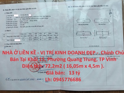 Nhà ở liền kề - vị trí kinh doanh đẹp -  chính chủ bán tại khối 15, phường quang trung, tp vinh 0