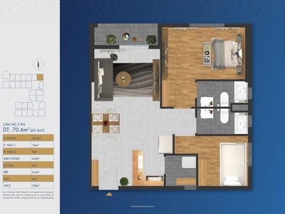 Cho thuê căn hộ phúc đạt tower 2pn 2wc, máy lạnh giá 6 triệu 2