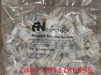 Hạt mạng Cat6 UTP ANCOMTECK AC-US6-P100, chân sole đồng rãnh to 0