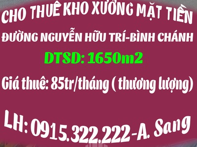 Chính chủ cho thuê kho xưởng mặt tiền đường nguyễn hữu trí-bình chánh 0