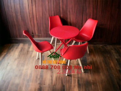 Bàn ghế cafe nhựa chân gỗ 2