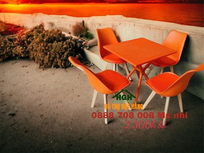 Bàn ghế cafe nhựa chân gỗ 3