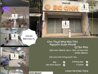 Cho thuê nhà mặt tiền nguyễn xuân khoát 180m2, 1lầu, 35triệu, cạnh trường thcs 0