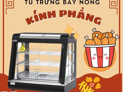 Tủ trưng bày kính phẳng giữ nóng Gà rán, Khoai Tây Chiên 0